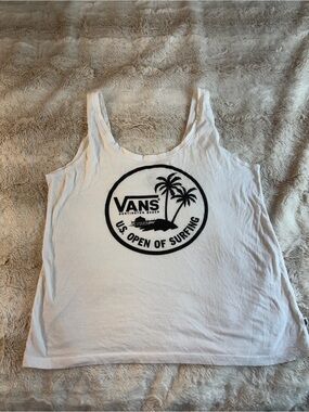 Vans White Tank Top with Black Surf Logo large